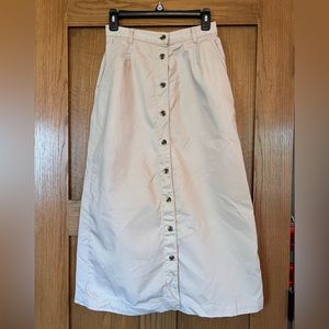 Cabin Creek button-down ankle length/calf length khaki skirt